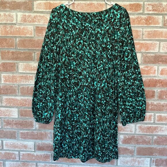 Trina Turk Long Sleeve Shift Dress Women’s Medium Geometric Teal Blue Turquoise - Picture 7 of 9